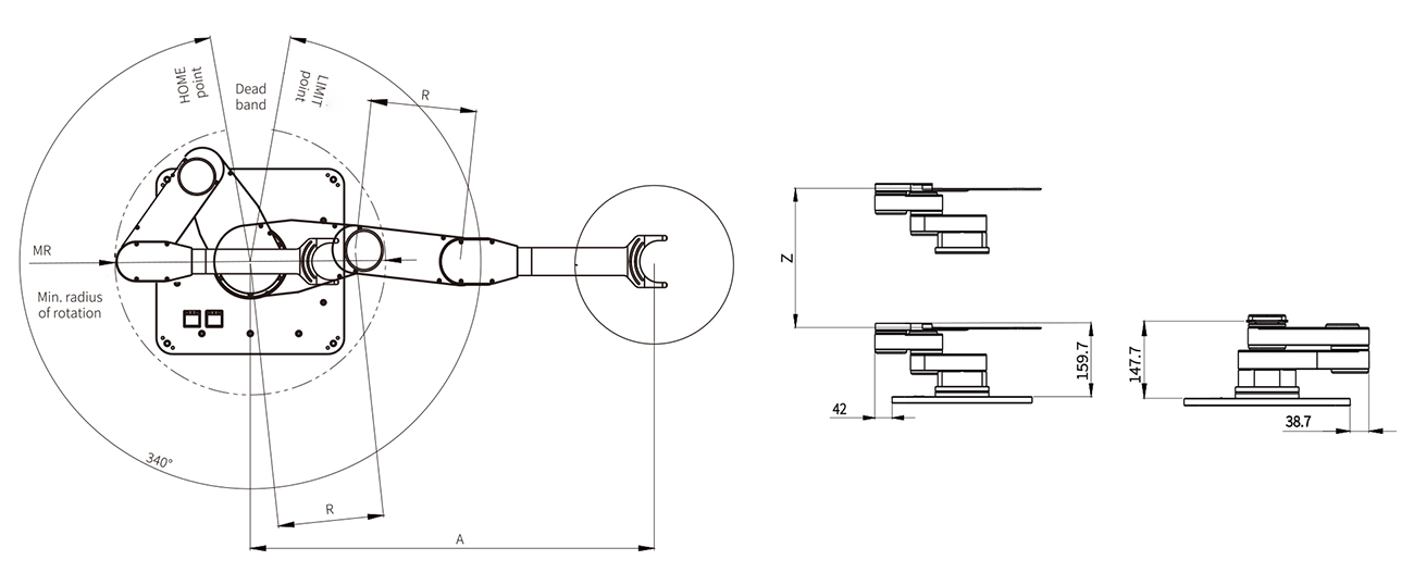 Single-arm Robot Motion Range Schematic